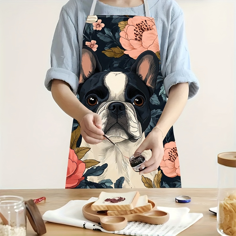 Kitchen Baking Area Ideas - Franse Bulldog bloemenschort - linnenlook, schattig