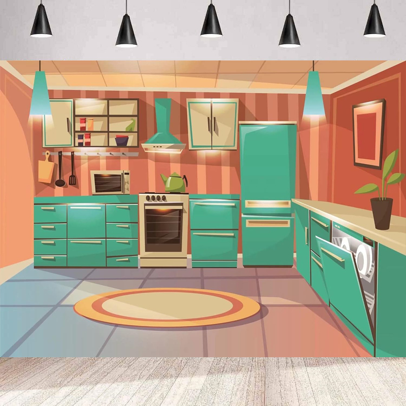 Kitchen Baking Cupboard - Fotografieachtergrond Cartoon Keuken Koken Bakken Achtergrond