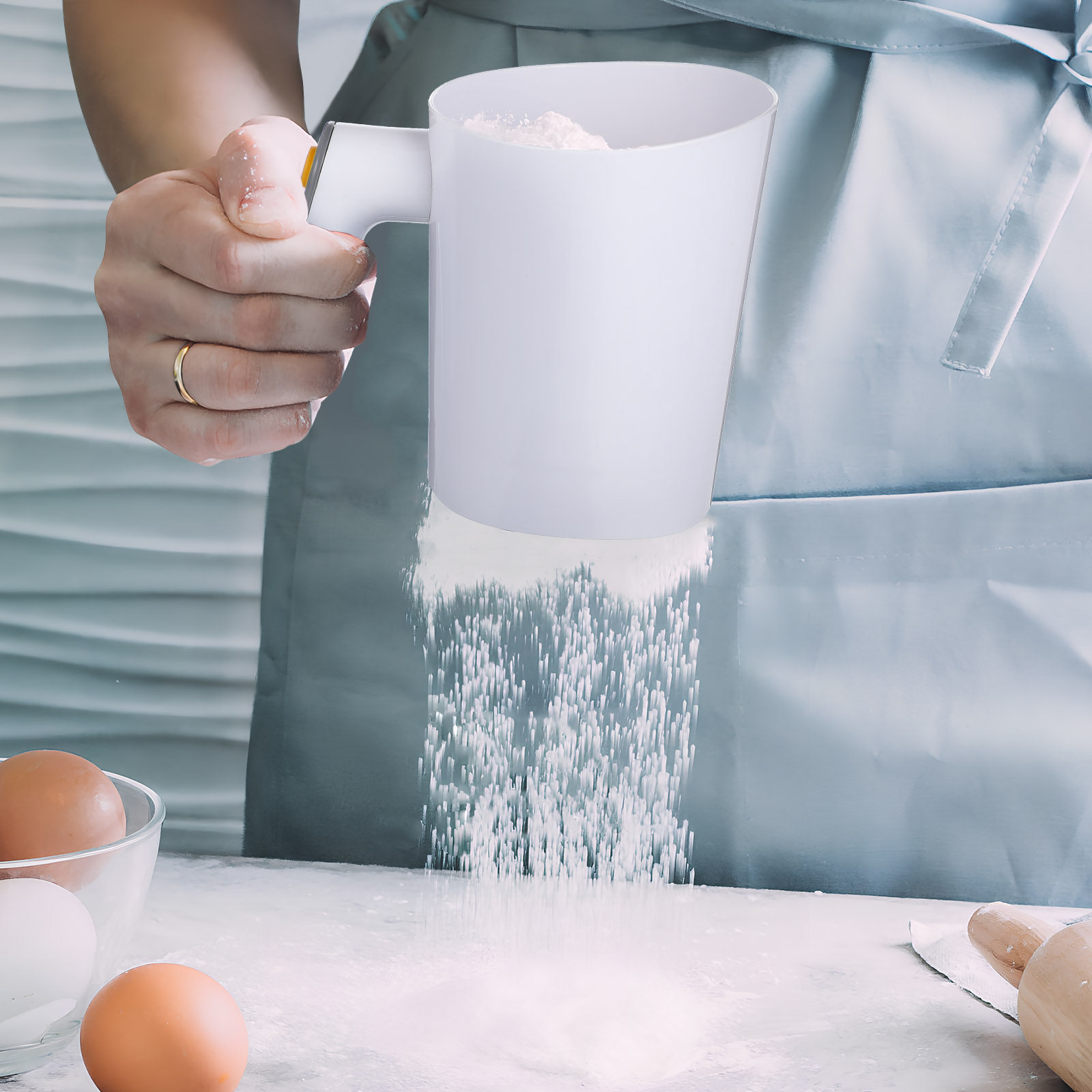 Baking Powder Kitchen - Elektrische keukenzeef Handbediende bakmeelzeef Draagbare automatische