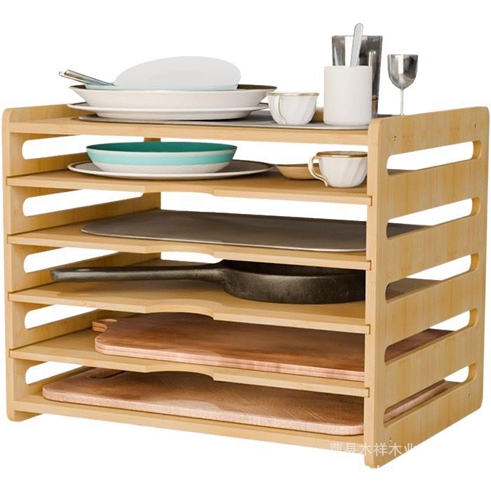 Kitchen Baking Sheet Organizer - Keukenopbergrek van massief hout, meerlaags serviesorganizer,