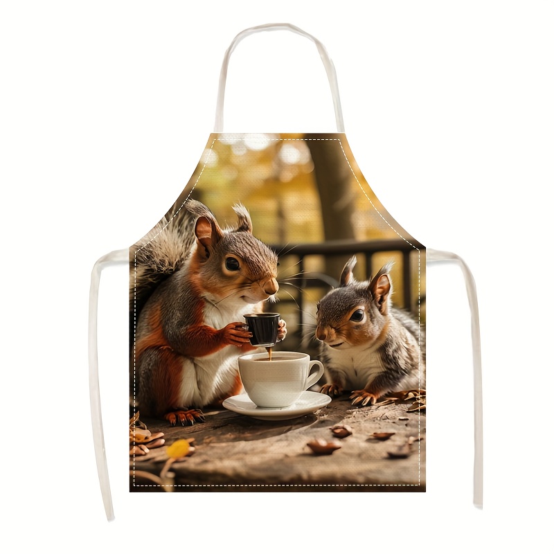 Kitchen Baking Area Ideas - Linnen schort eekhoorn koffie scène print