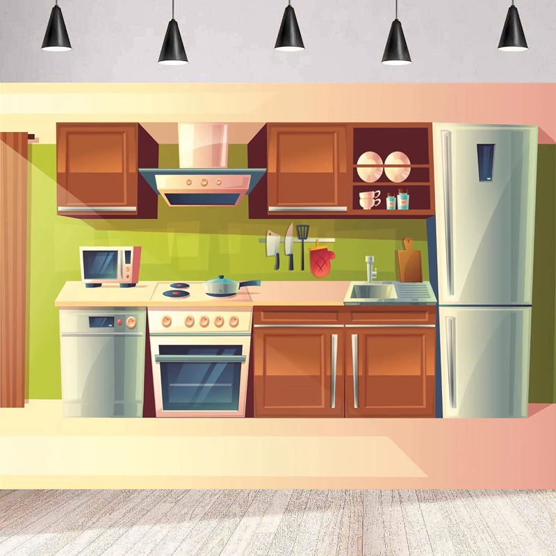 Kitchen Baking Cupboard - Fotografie Achtergrond Cartoon Keuken Baby Kinderen