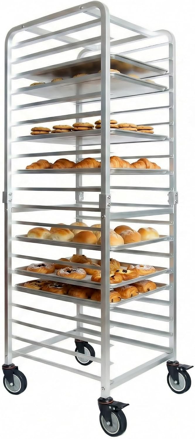 Kitchen Baking Sheet Organizer - Commerciële 20-laags roestvrijstalen bakplatenrek met wielen,