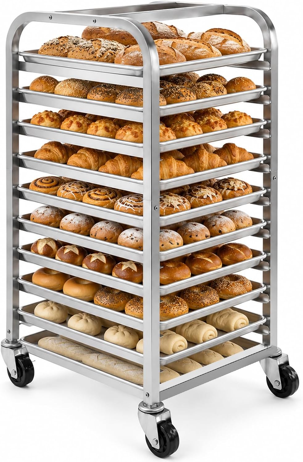 Kitchen Baking Sheet Organizer - 10-laags roestvrijstalen bakplatenrek met wielen, mobiele