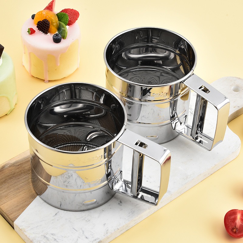 Baking Powder Kitchen - 1PC roestvrijstalen meelzeef zeef met handpers