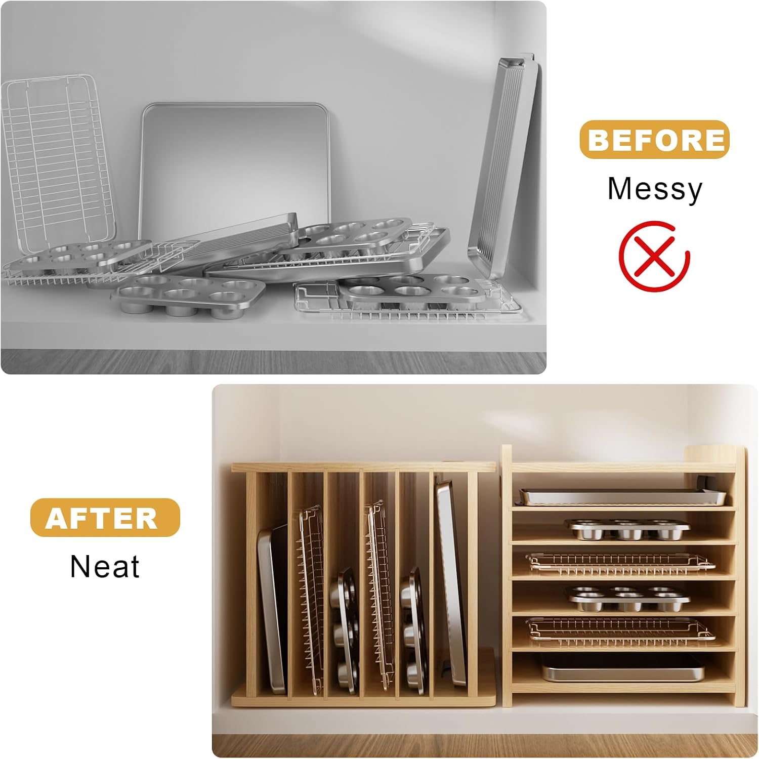 Houten bakvormen-scheidingsorg - Kitchen Baking Sheet Organizer recensie en prijs